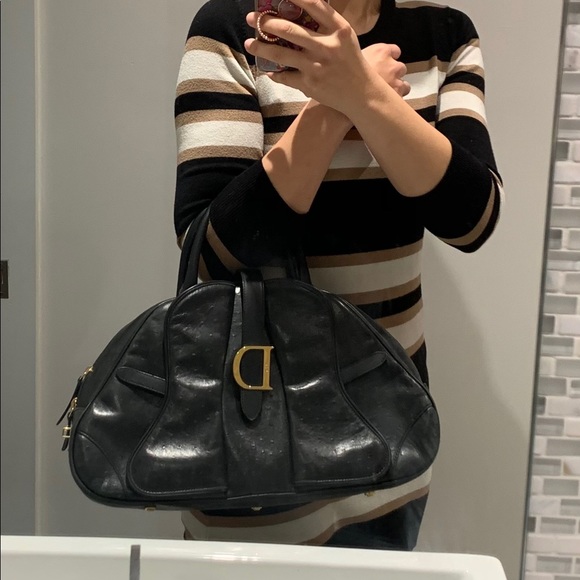 Dior Black Ostrich Double Saddle Bowler - Picture 11 of 11